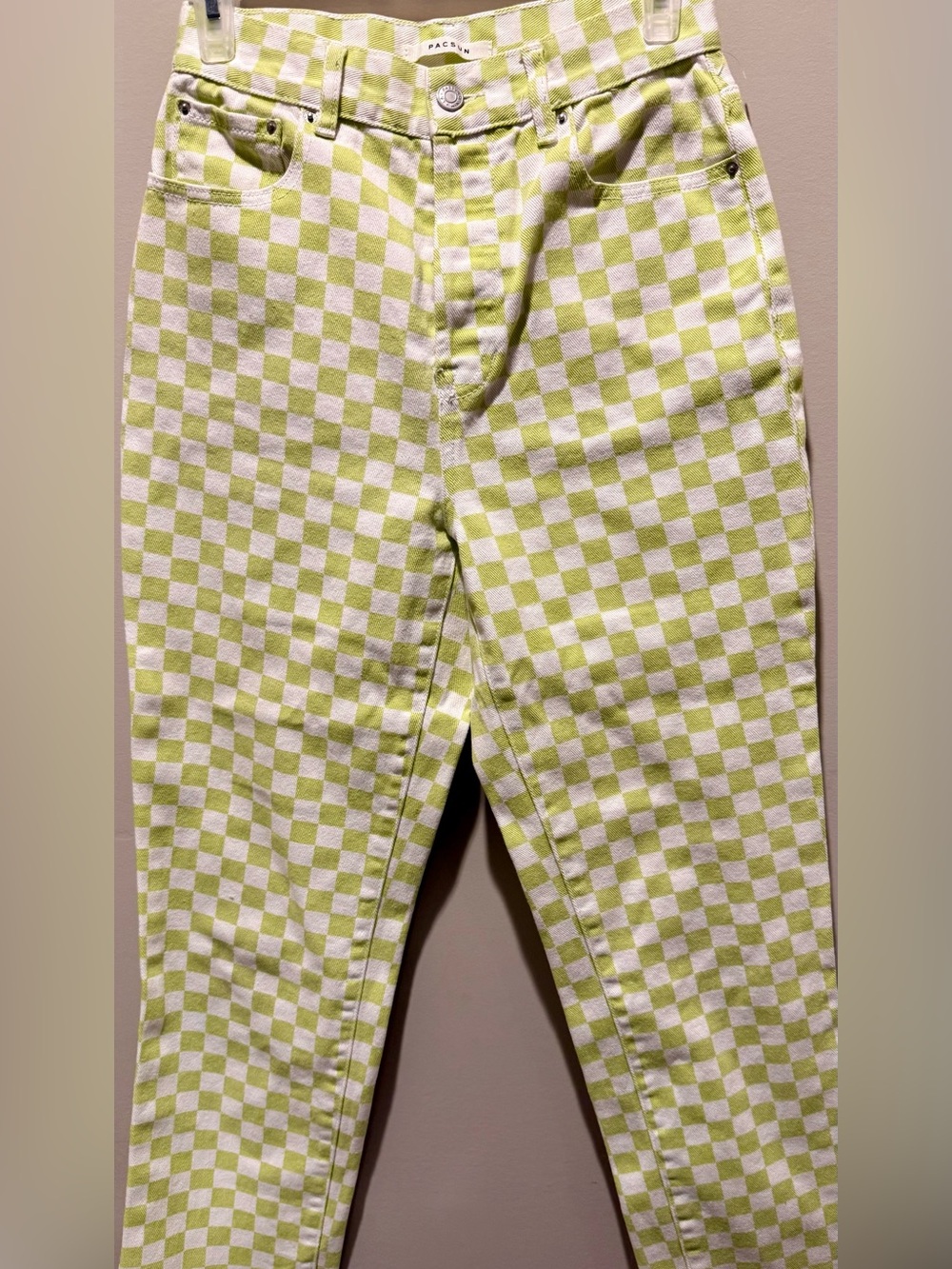 PacSun lime green checkered jeans - Picture 3 of 9